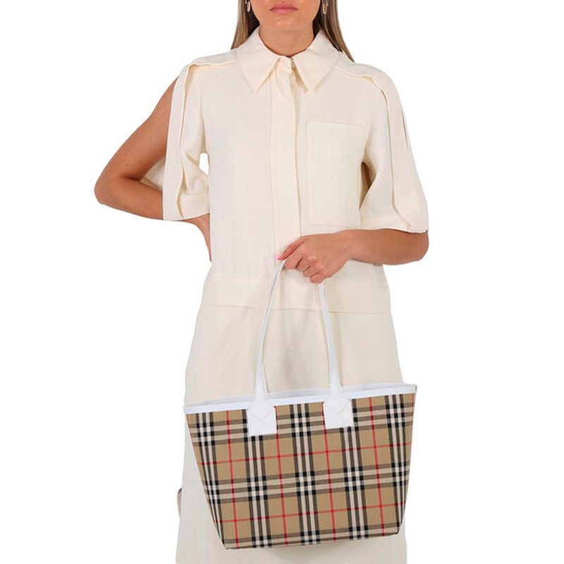 Bolsa Shopper Ladies Archive Beige Check Cotton Canvas Small London
