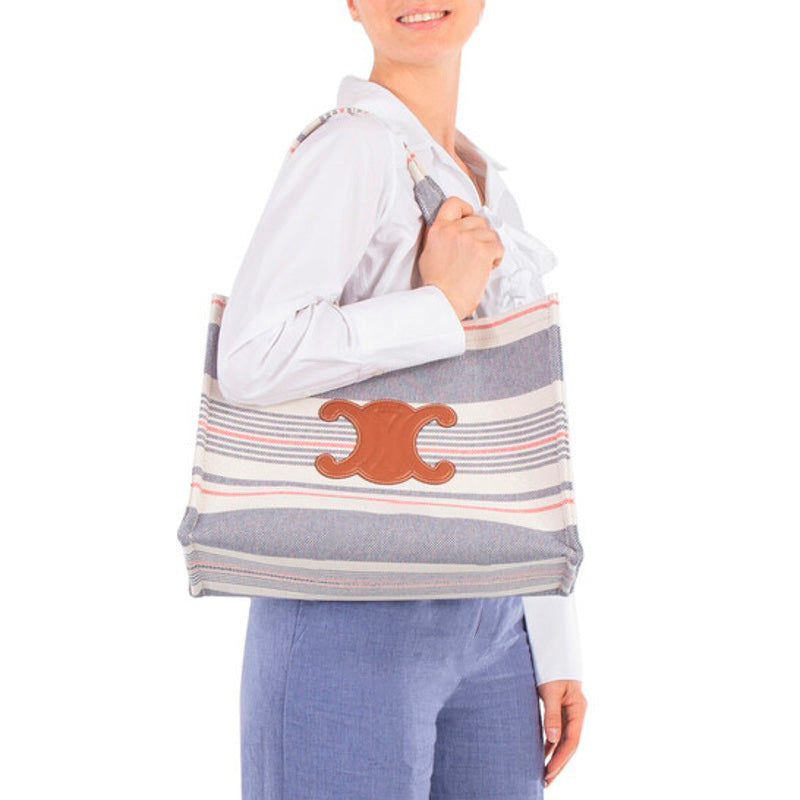 Bolsa Beach Large Cabas Thais In Striped Textile Andskin