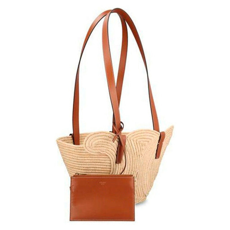 Bolsa Beach Classic Panier Small Braided Triomphe In Raffia Andskin