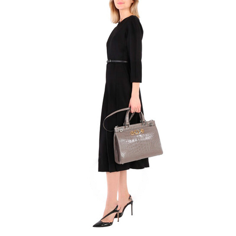 Bolsa Handle Grey Zumi Medium In Crocodile Effect