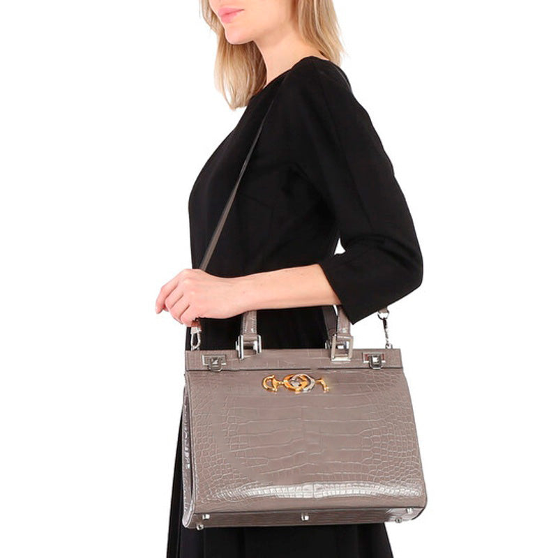 Bolsa Handle Grey Zumi Medium In Crocodile Effect