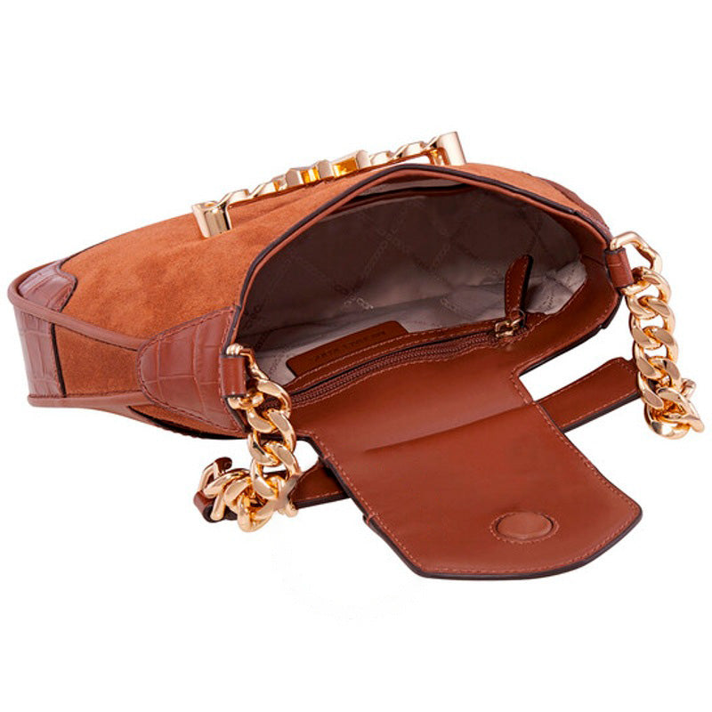 Bolsa Shoulder Ladies Hally Small Suede And Crocodile Embossed