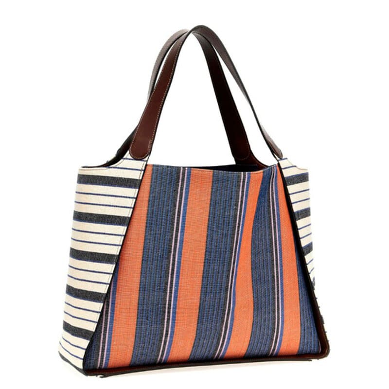 Bolsa Shopper Striped Logo Embroidered Cotton