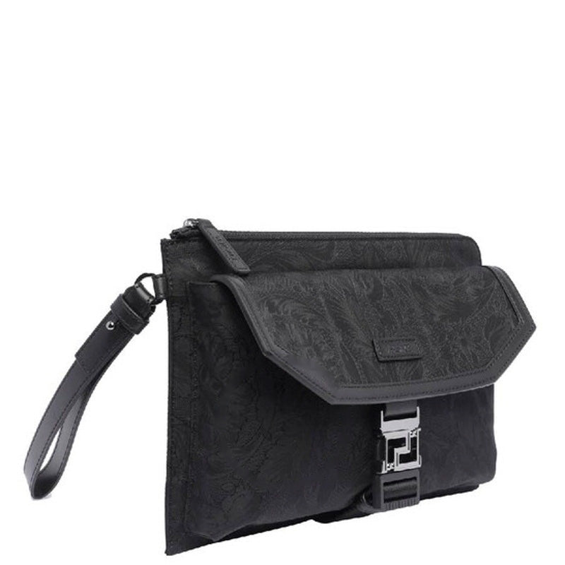 Bolsa Clutch Jacquard Pattern Logo Patch