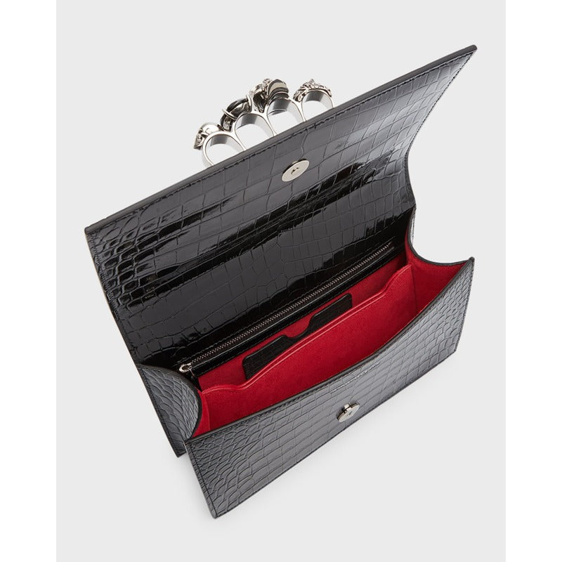 Bolsa Shoulder Shiny Croc-Embossed Jeweled