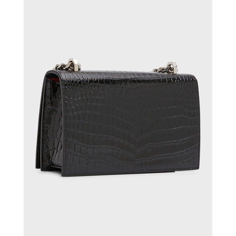 Bolsa Shoulder Shiny Croc-Embossed Jeweled