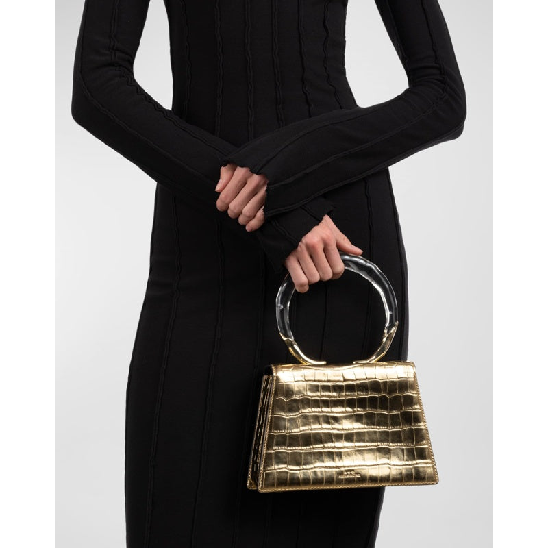 Bolsa Handle Lucite Quad Croc-Embossed