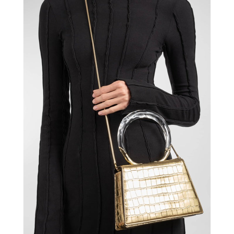 Bolsa Handle Lucite Quad Croc-Embossed