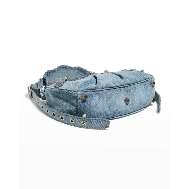 Bolsa Shoulder Le Cagole Small Denim with Rhinestones