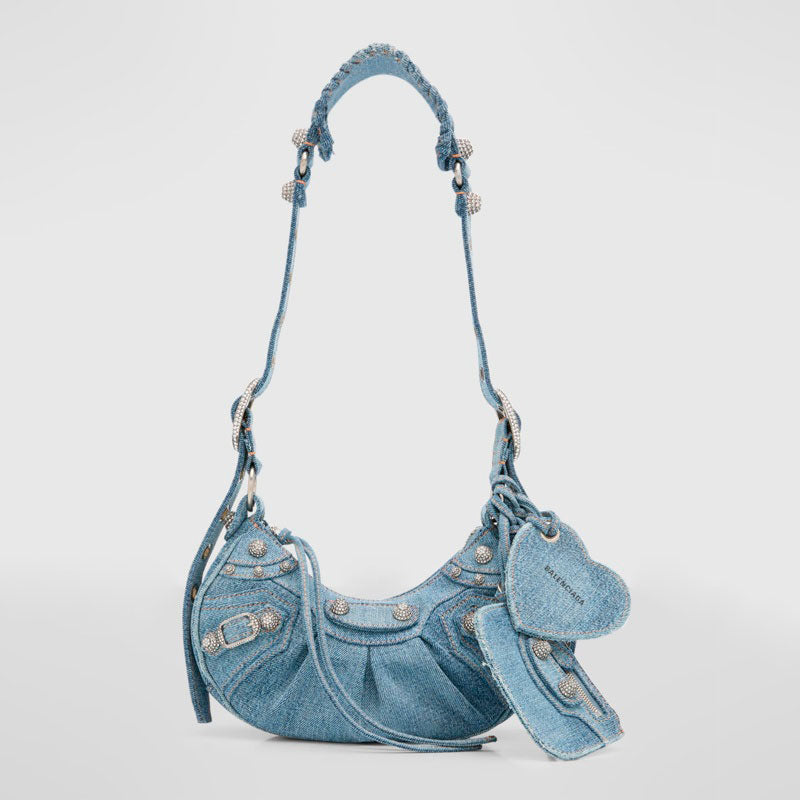 Bolsa Shoulder Le Cagole XS In Denim - Mercado de Luxo - O Maior E-Commerce de Bens, Produtos e Serviços de Luxo do Brasil.
