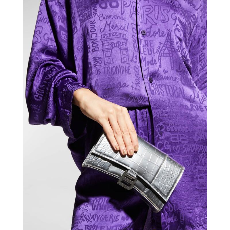 Bolsa Wallet Hourglass Metallic Moc-Croc Chain