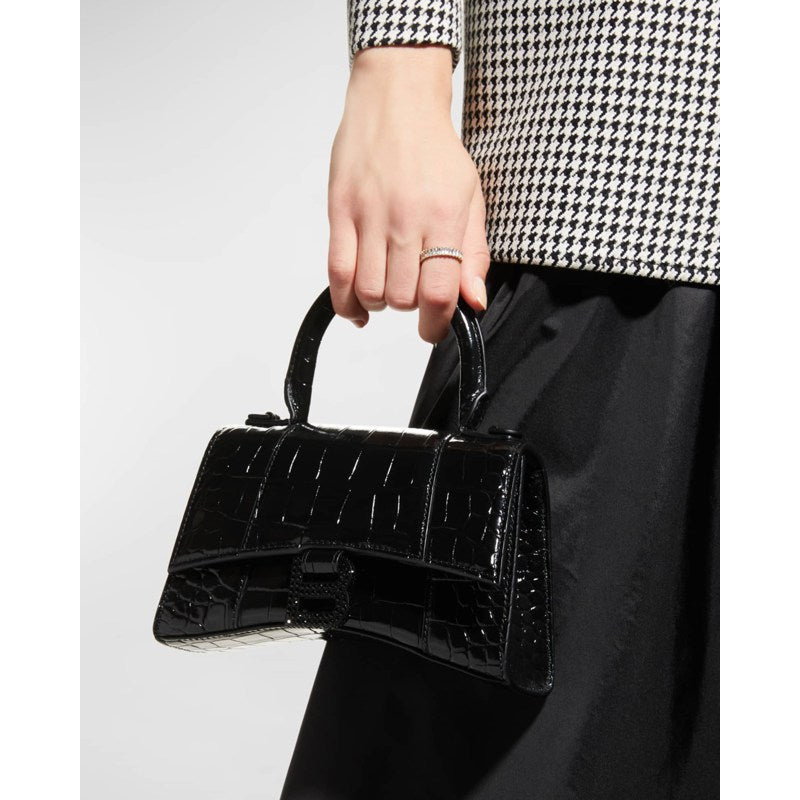 Bolsa Handle Hourglass XS Croc-Embossed