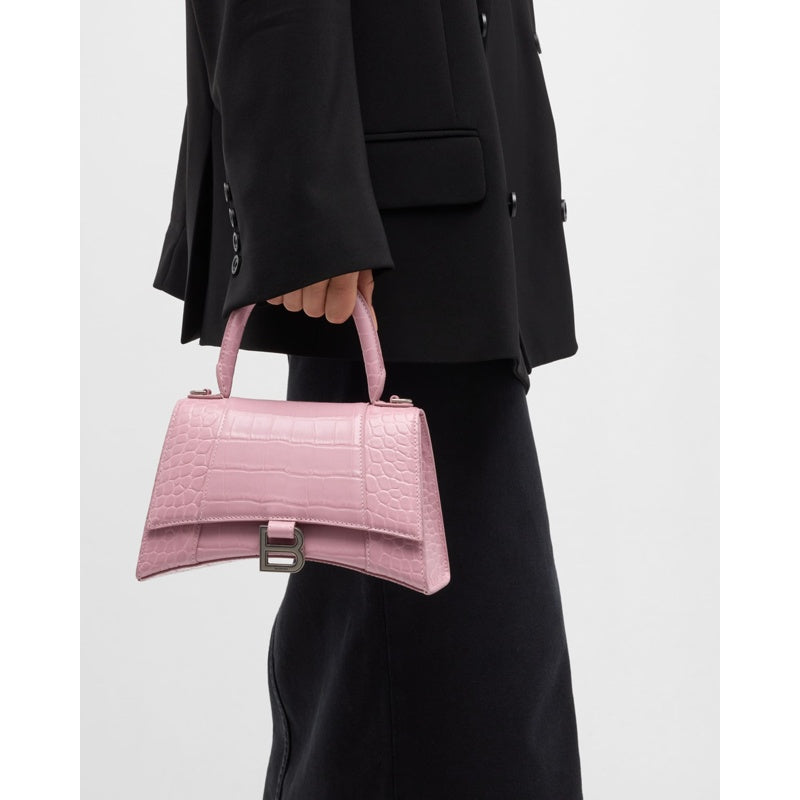 Bolsa Handle Hourglass Small Croc-Embossed