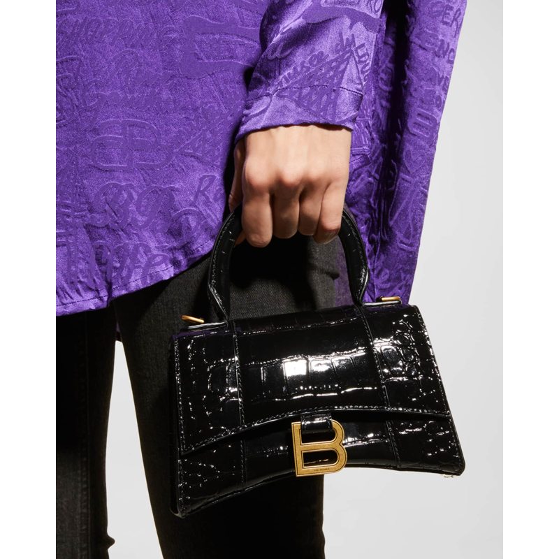 Bolsa Handle Hourglass XS Croc-Embossed