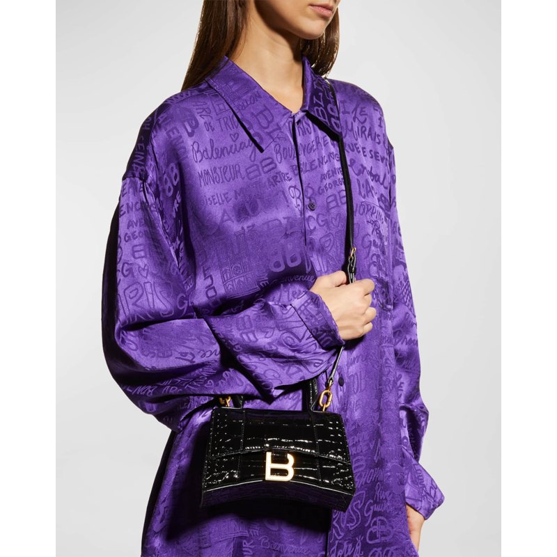 Bolsa Handle Hourglass XS Croc-Embossed
