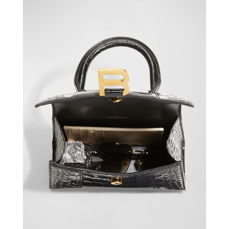 Bolsa Handle Hourglass XS Croc-Embossed