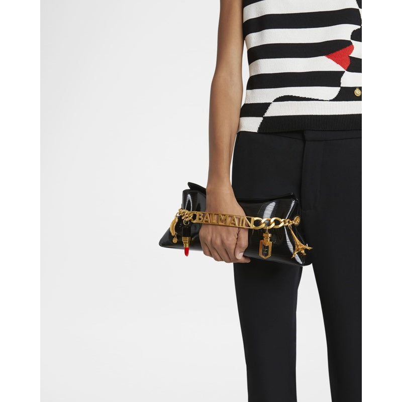Bolsa Clutch 1945 Pouch in Striped Patent with Charms