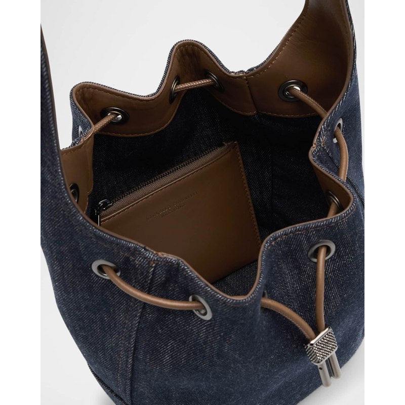 Bolsa Bucket Duo Mini Denim Drawstring