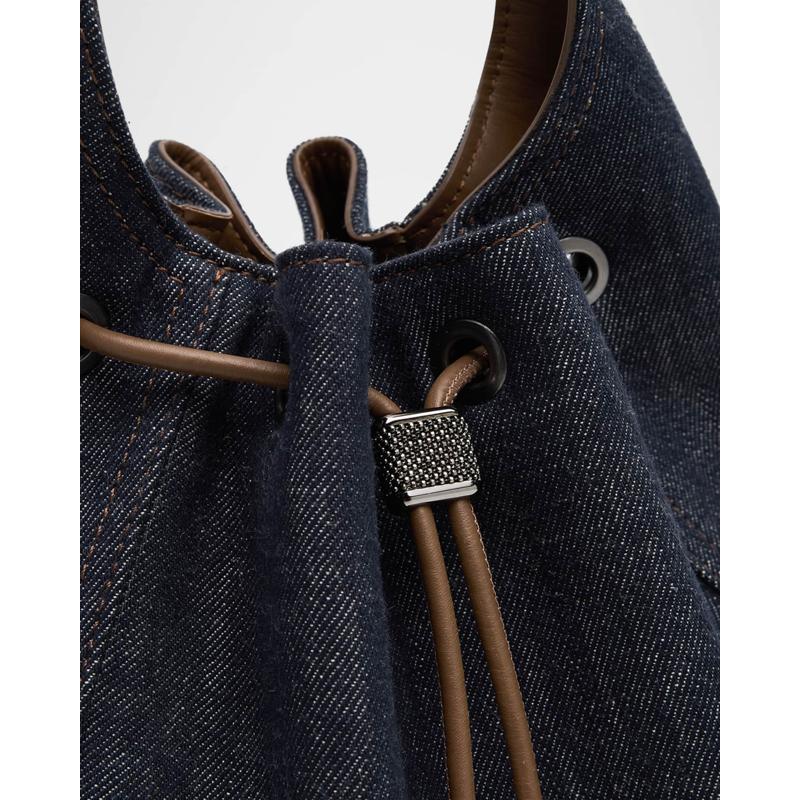 Bolsa Bucket Duo Mini Denim Drawstring