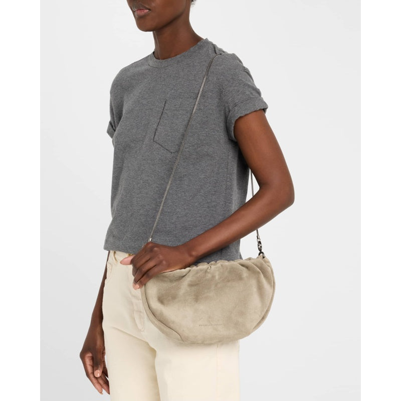 Bolsa Shoulder Monili Ruched Suede