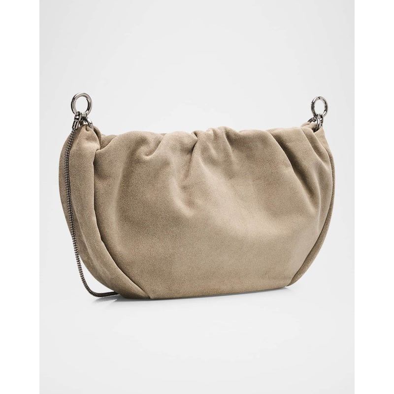Bolsa Shoulder Monili Ruched Suede