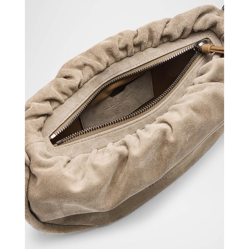 Bolsa Shoulder Monili Ruched Suede