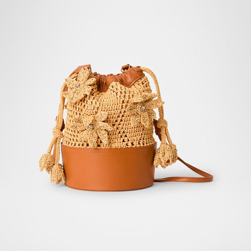 Bolsa Beach Drawstring Floral Straw - Mercado de Luxo - O Maior E-Commerce de Bens, Produtos e Serviços de Luxo do Brasil.