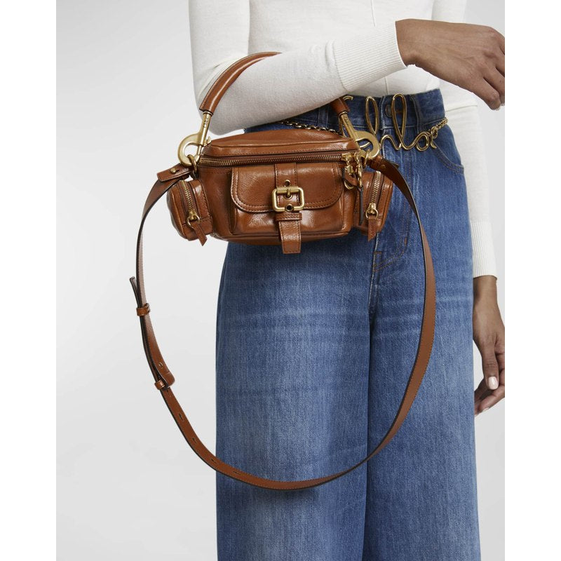 Bolsa Crossbody Camera Small in Natural Shiny Calfskin