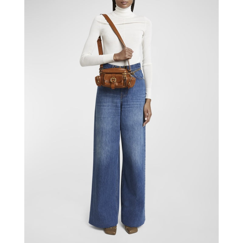 Bolsa Shoulder Camera Small in Natural Shiny Calfskin