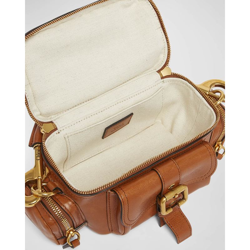 Bolsa Shoulder Camera Small in Natural Shiny Calfskin
