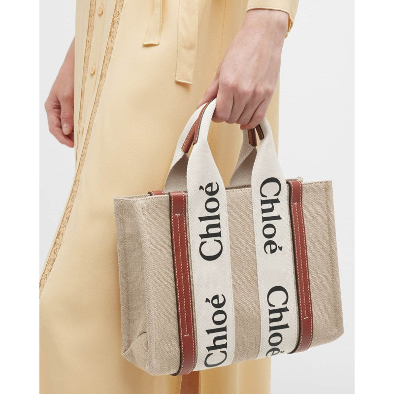 Bolsa Shopper Woody Small in Linen with Strap