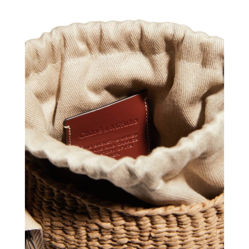 Bolsa Bucket Woody Small Mifuko Basket in Fair Trade Paper Embellished with Linen