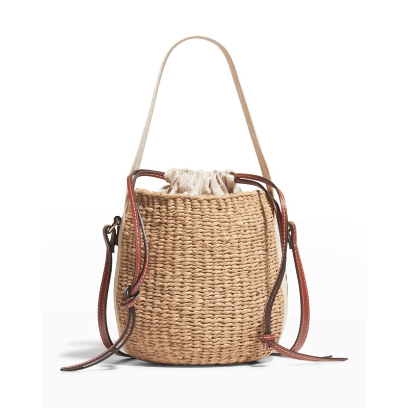 Bolsa Bucket Woody Small Mifuko Basket in Fair Trade Paper Embellished with Linen
