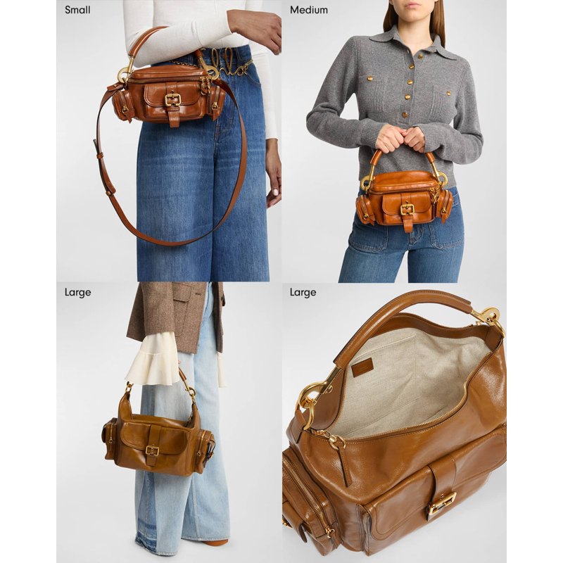 Bolsa Shoulder Camera Large in Natural Shiny Calfskin