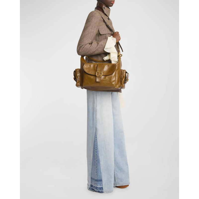 Bolsa Shoulder Camera Large in Natural Shiny Calfskin