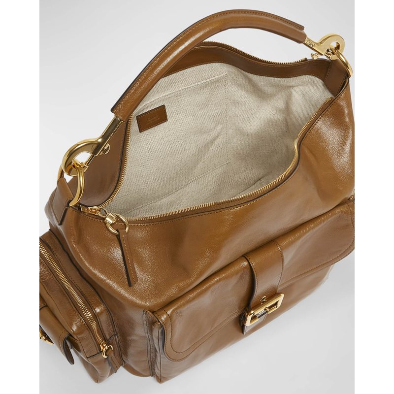Bolsa Shoulder Camera Large in Natural Shiny Calfskin