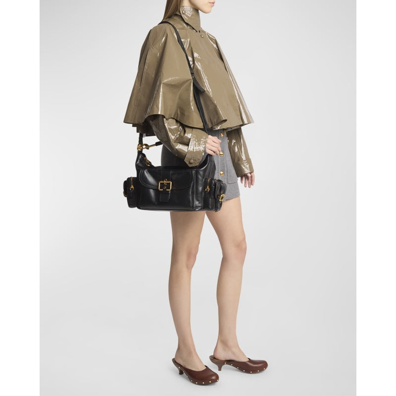 Bolsa Shoulder Camera Medium in Natural Shiny Calfskin