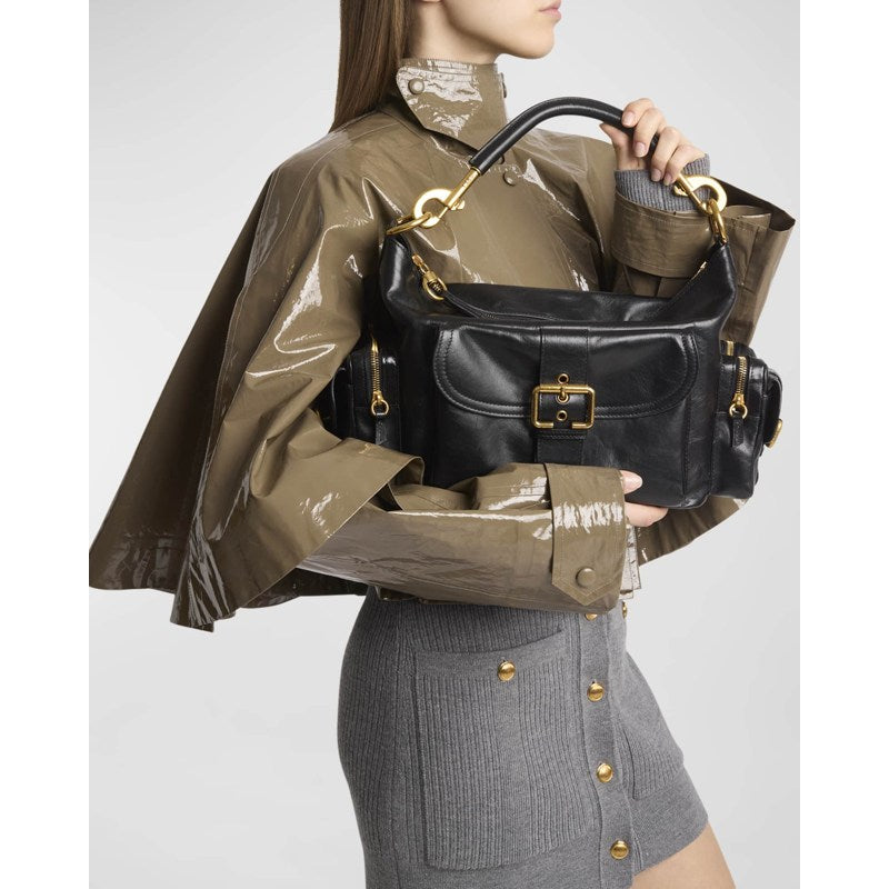 Bolsa Shoulder Camera Medium in Natural Shiny Calfskin