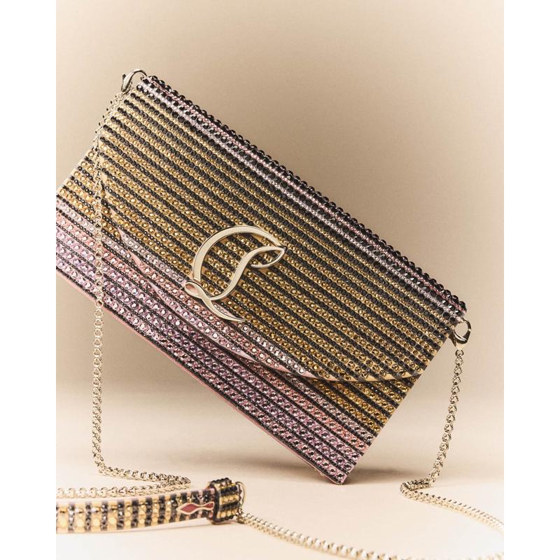Bolsa Crossbody Loubi54 on Chain in Strass Crepe Satin