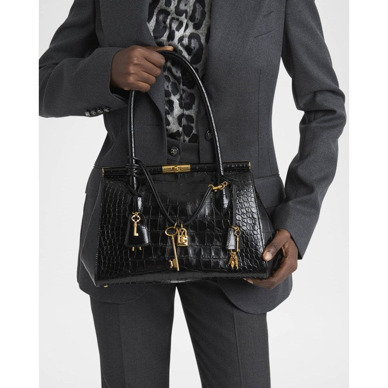 Bolsa Handle Marlene Charm Croc-Embossed