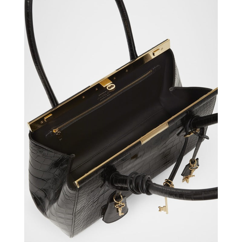 Bolsa Handle Marlene Charm Croc-Embossed
