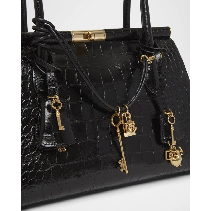 Bolsa Handle Marlene Charm Croc-Embossed