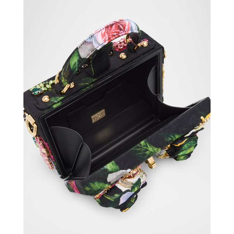 Bolsa Handle Flower Brocade Embellished Box