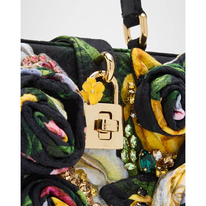 Bolsa Handle Flower Brocade Embellished Box
