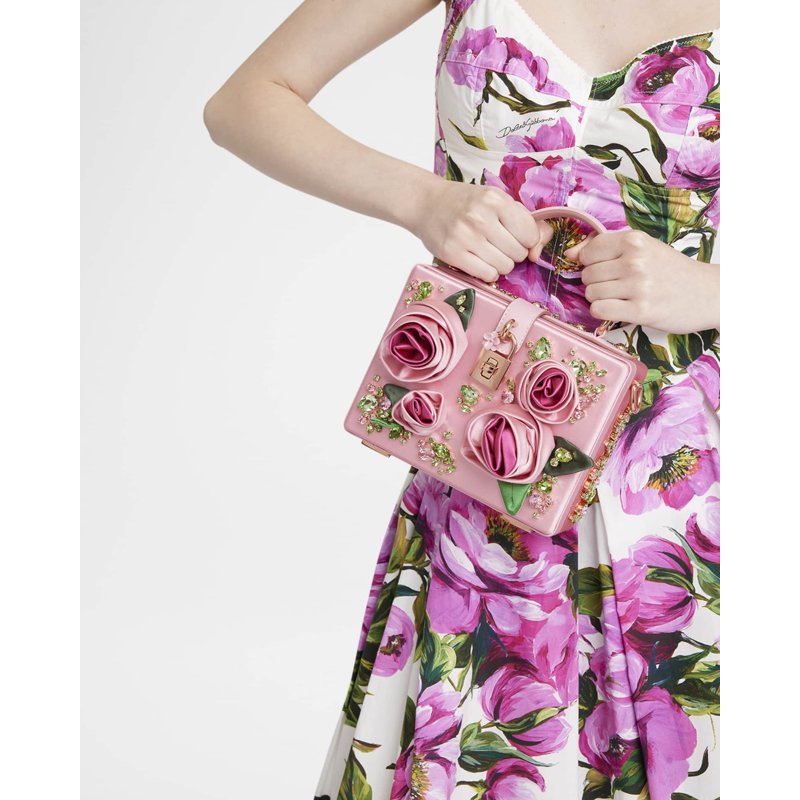 Bolsa Handle Floral Embellished Satin Box