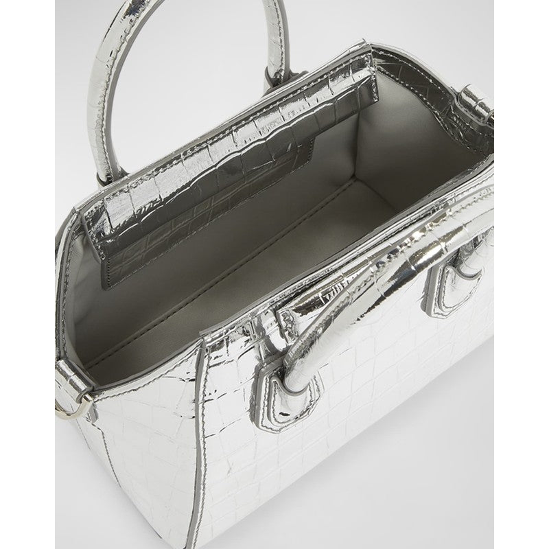 Bolsa Crossbody Antigona Toy  in Metallic Croc-Embossed