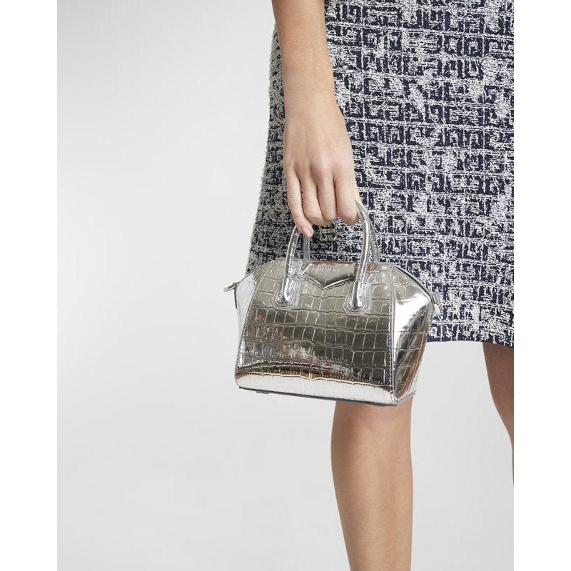 Bolsa Crossbody Antigona Toy  in Metallic Croc-Embossed