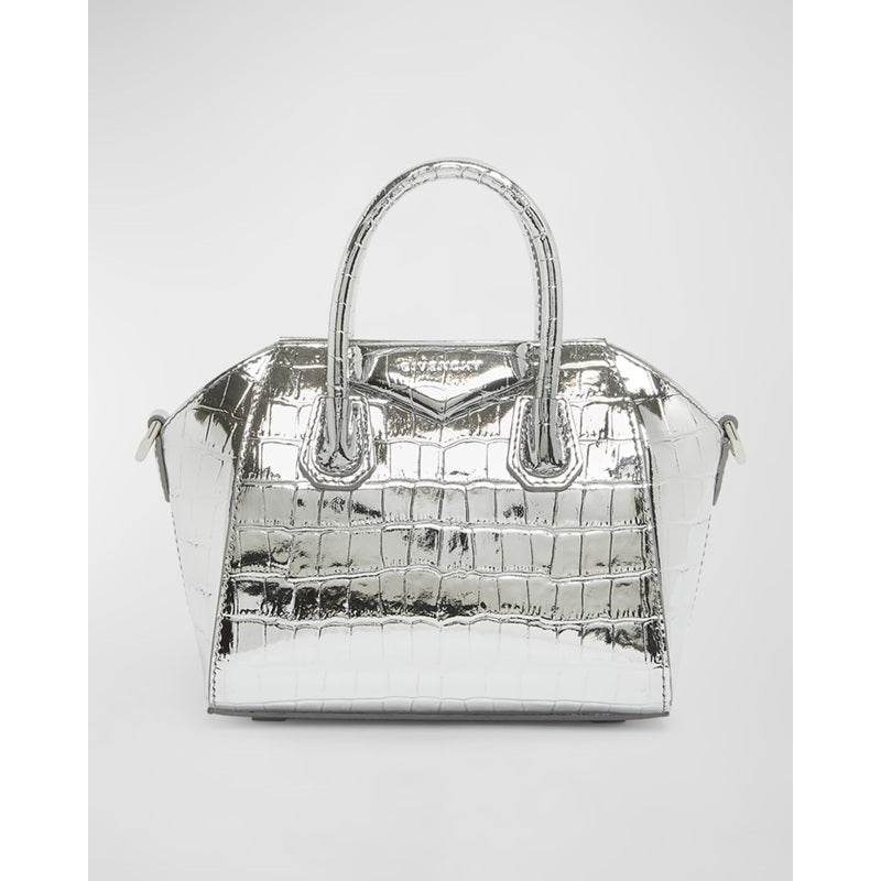 Bolsa Crossbody Antigona Toy  in Metallic Croc-Embossed