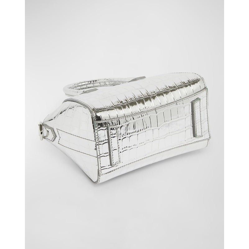 Bolsa Crossbody Antigona Toy  in Metallic Croc-Embossed