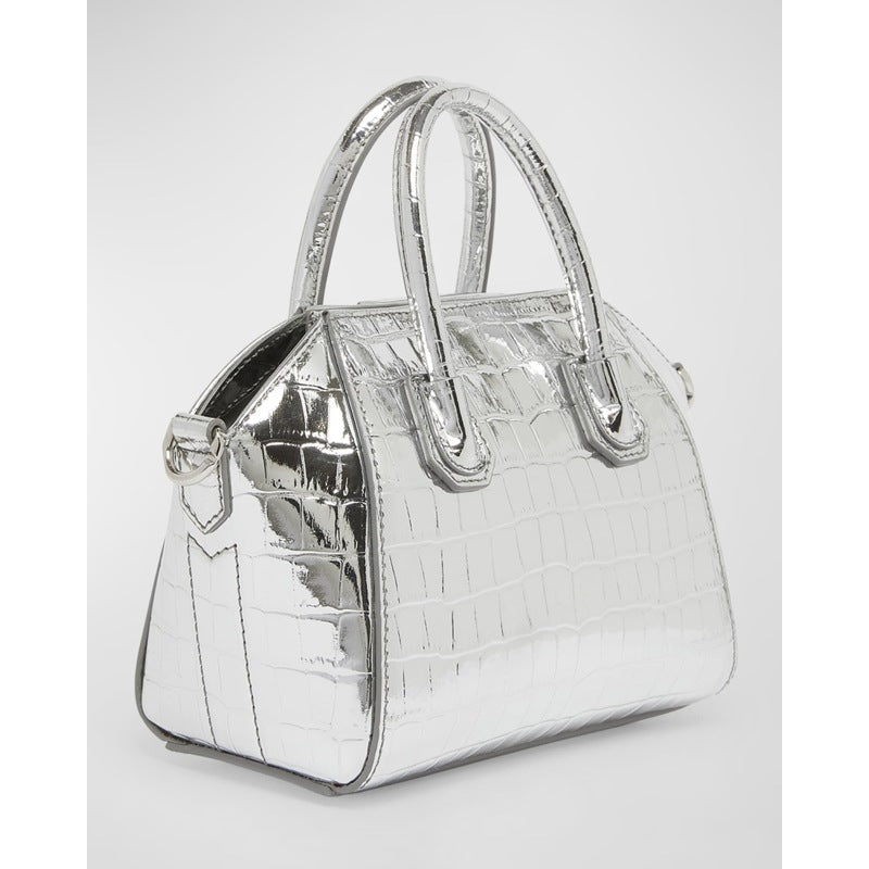 Bolsa Shoulder Antigona Toy  in Metallic Croc-Embossed